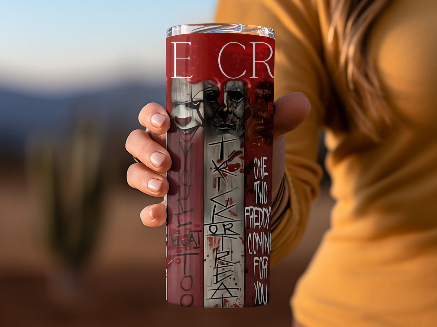 Horror Themed Tumbler with Creepy Characters Design