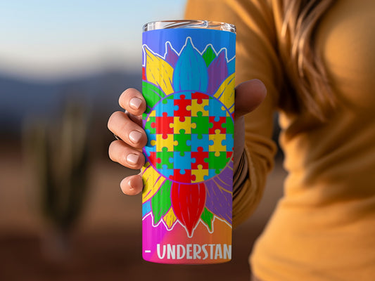 Colorful Puzzle Pieces Flower Design tumbler