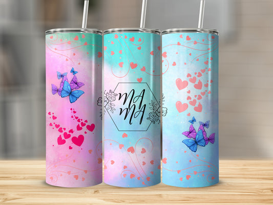 Vibrant Butterfly Heart Design Mom Theme Tumblers