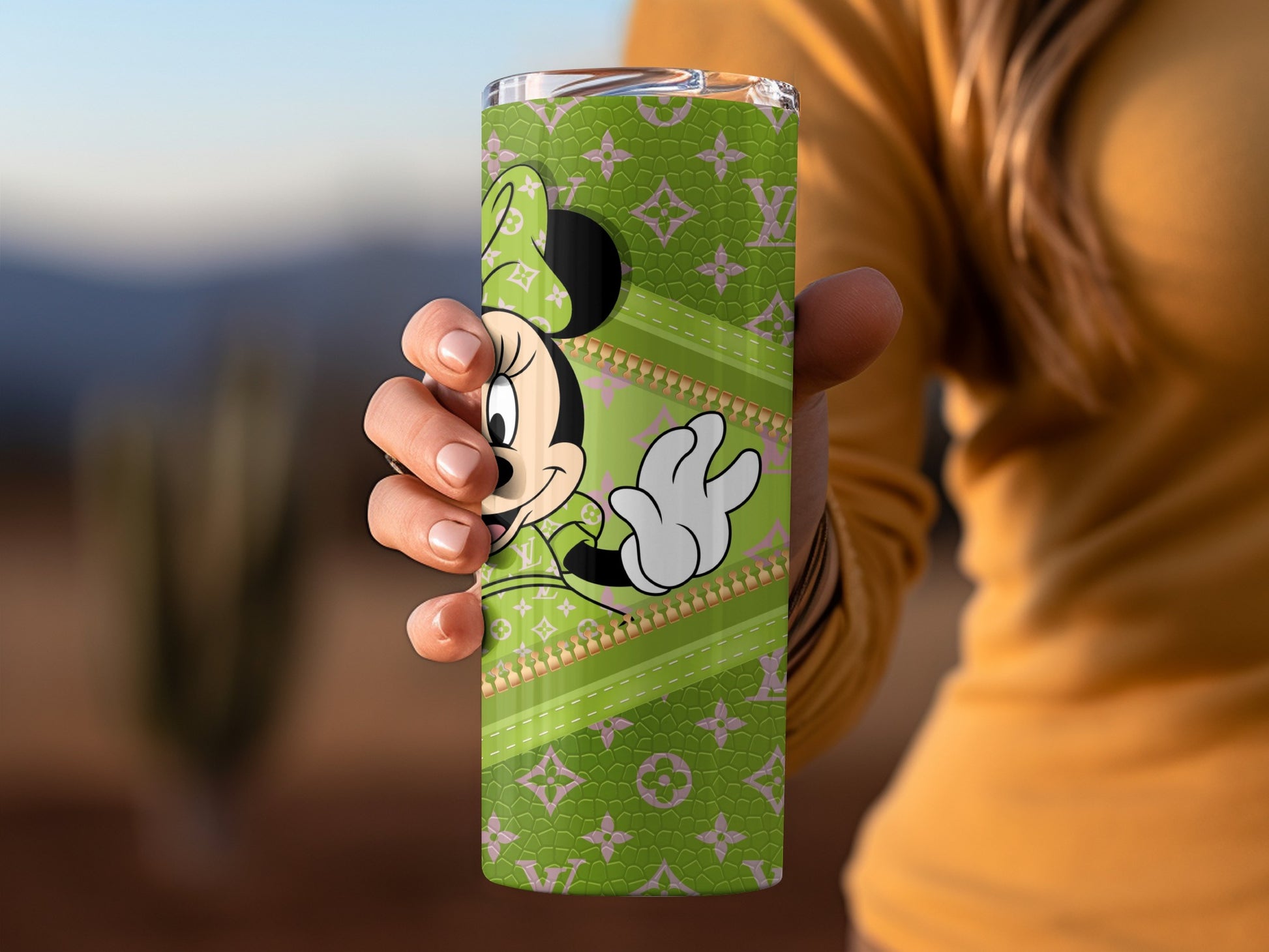 Green Minnie Mouse Travel Tumbler Cup for Kids and Adults