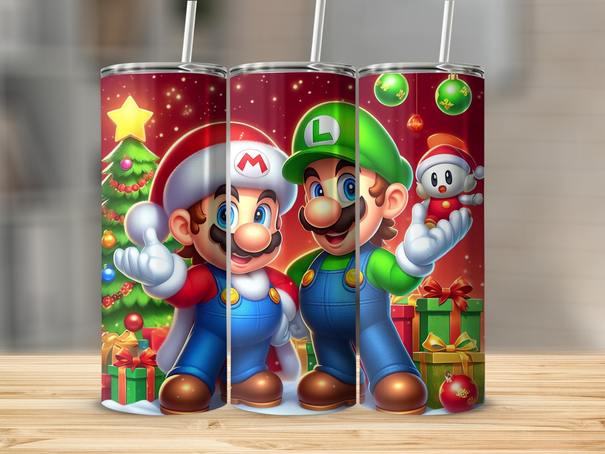 Festive Super Mario and Luigi Christmas Tumbler