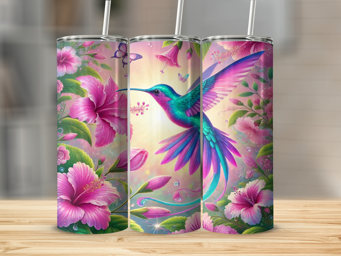 Colorful Hummingbird with Floral Design Tumbler Product
