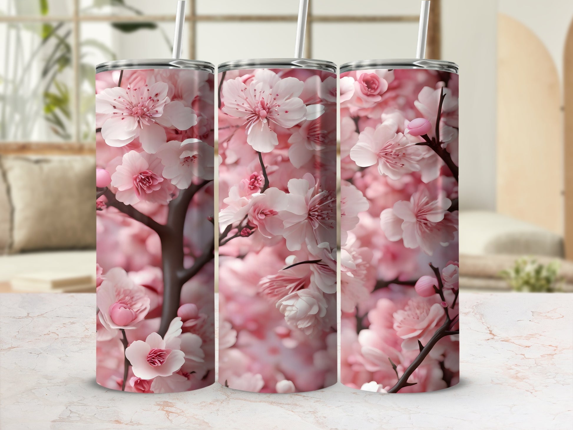 Pink Cherry Blossom Floral Design Tumbler product type