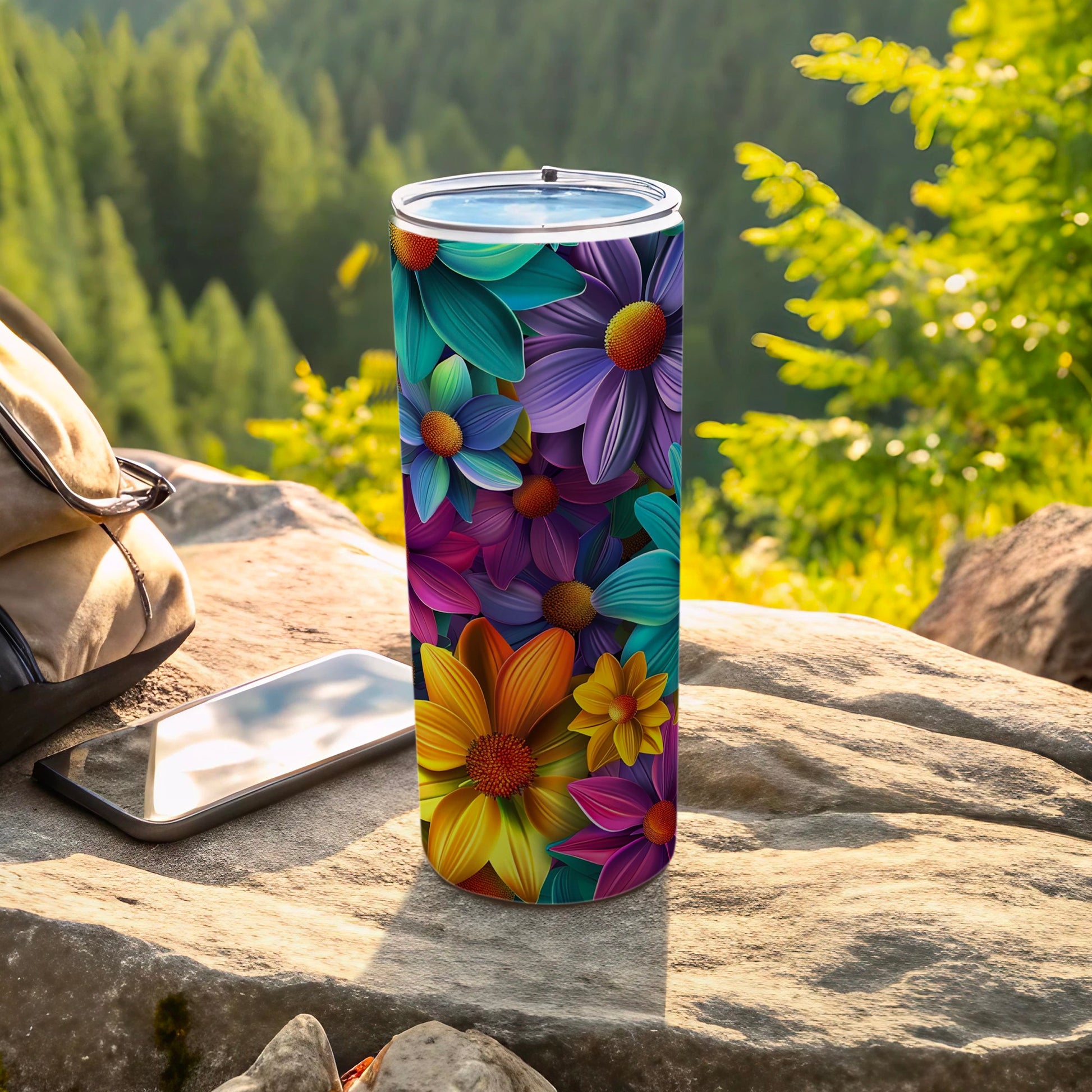 Colorful Floral Insulated Travel Tumbler Cup