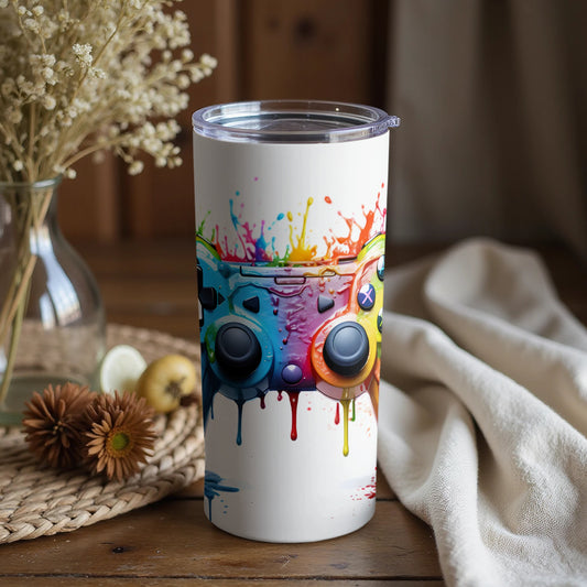 Vibrant Artistic Gaming Controller Design Tumbler