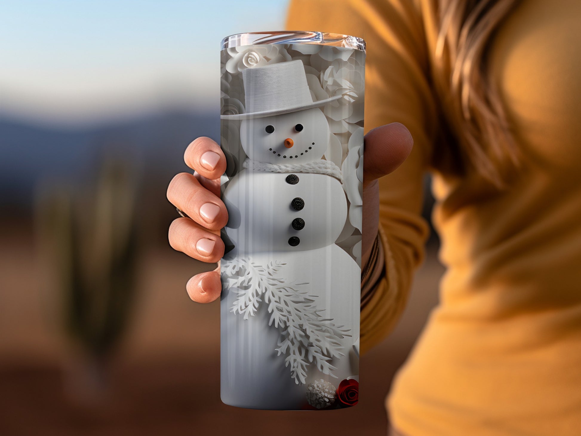 Cute Snowman Design on Clear Tumbler Flask