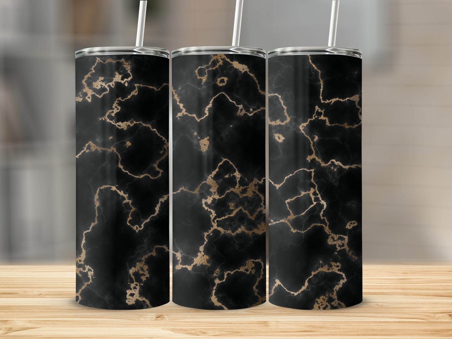 Luxurious Black with Gold Veins Style Design Tumblers