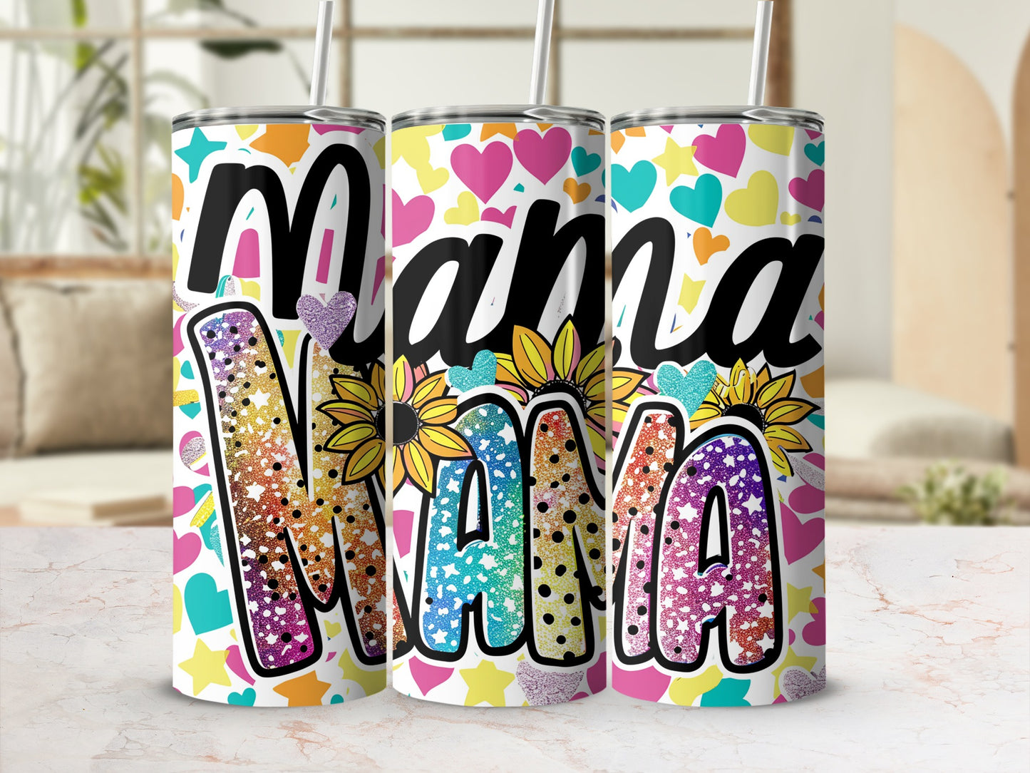 Vibrant Mama Hearts and Sunflower Tumbler Product