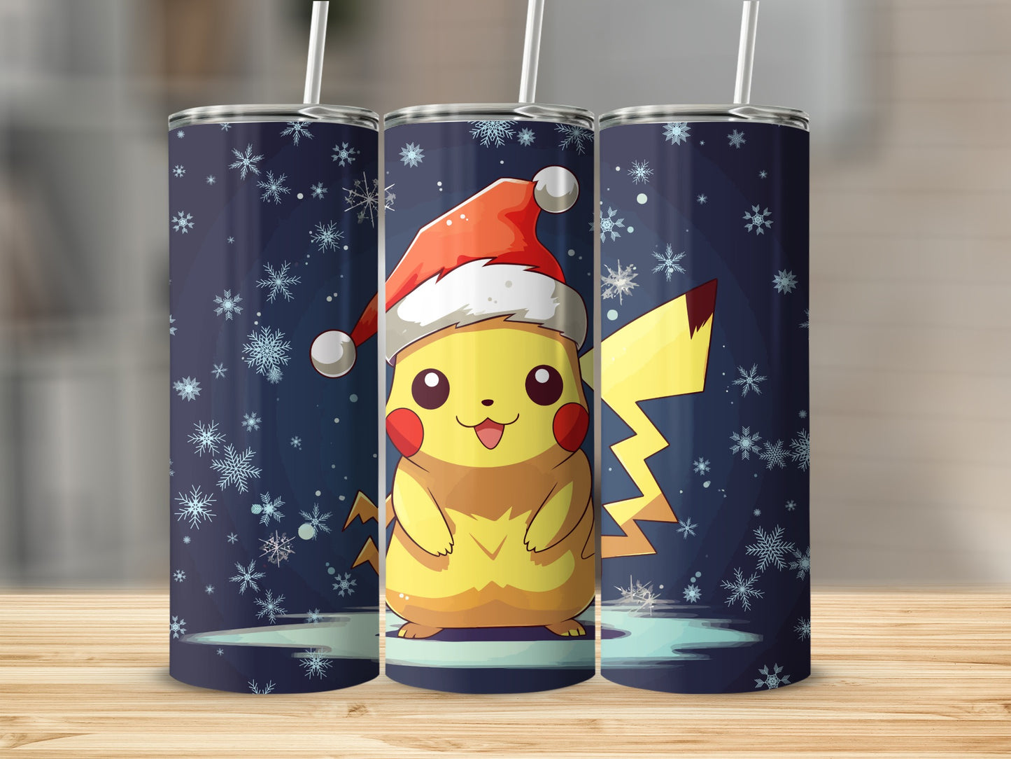 Pikachu in Santa Hat Winter Theme Tumbler