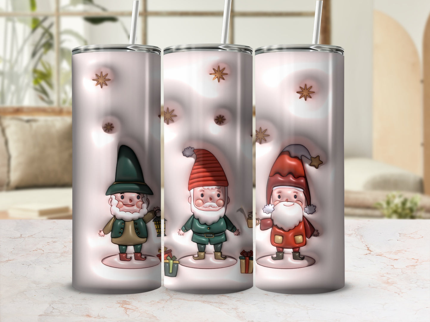 Cute Christmas Gnomes Design Tumbler Set