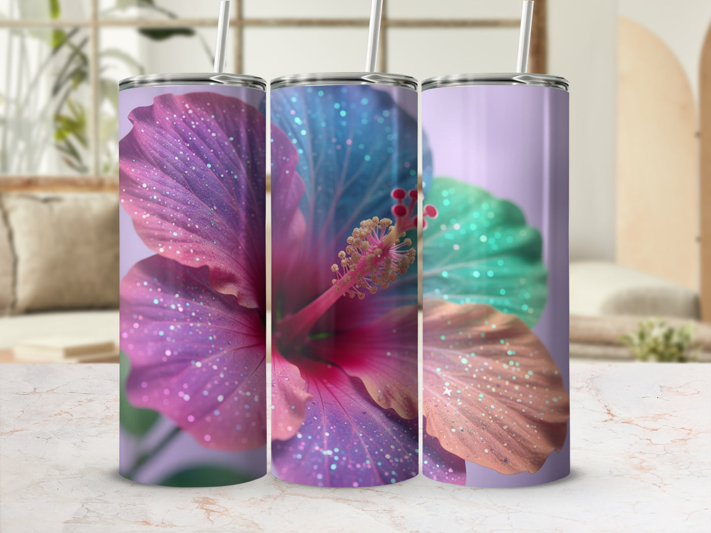 Vibrant Floral Design Insulated Tumbler with Straw