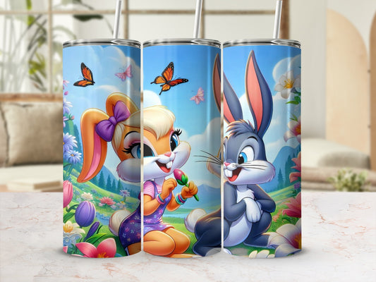 Adorable Cartoon Bunny and Butterfly Design Tumbler