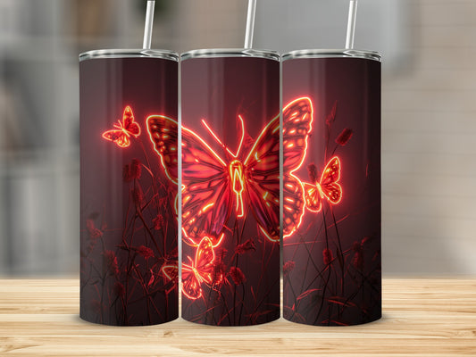 Neon Red Butterfly Tumbler Dark Floral Tumbler