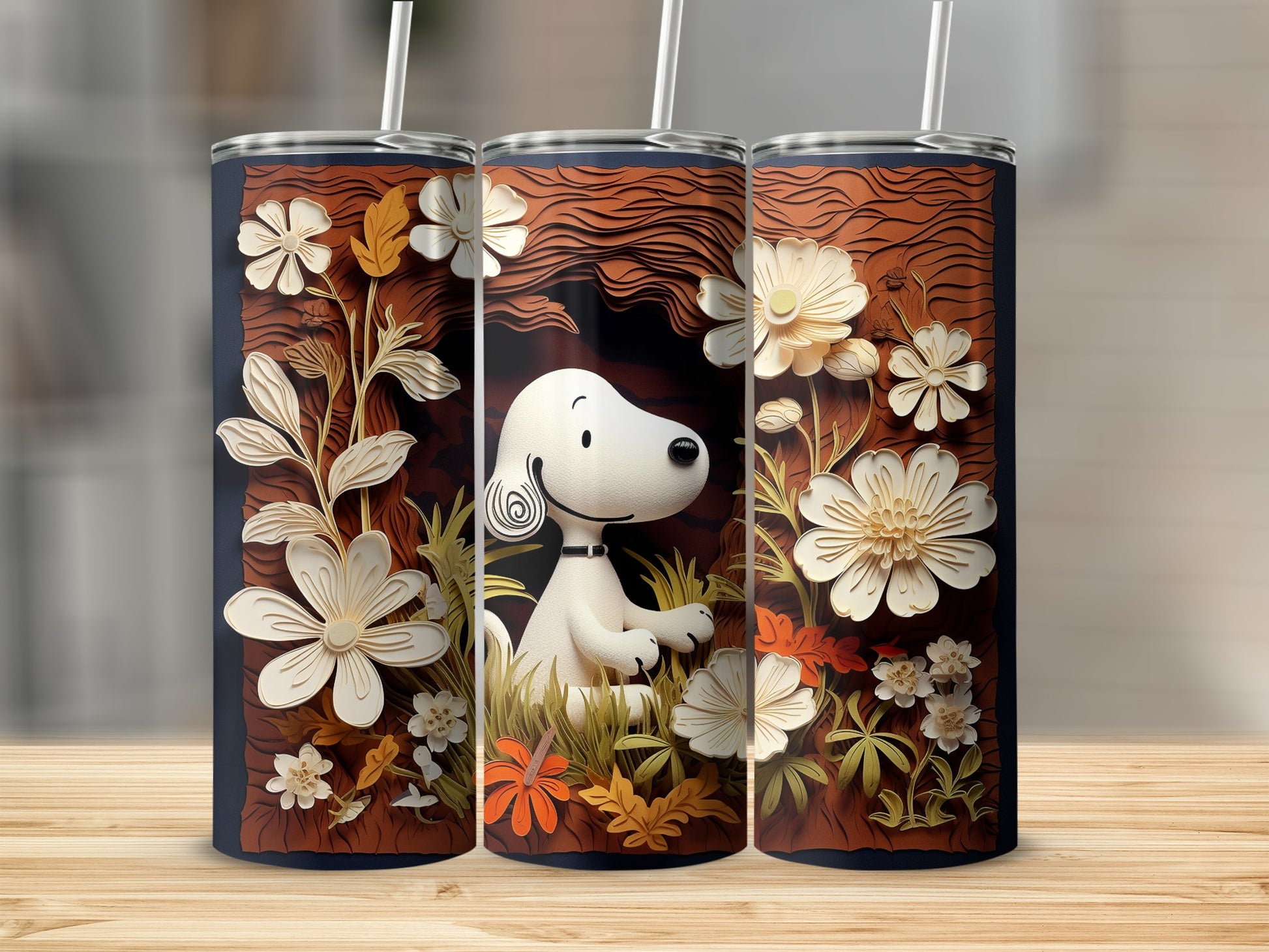 Snoopy themed floral tumbler for beverages