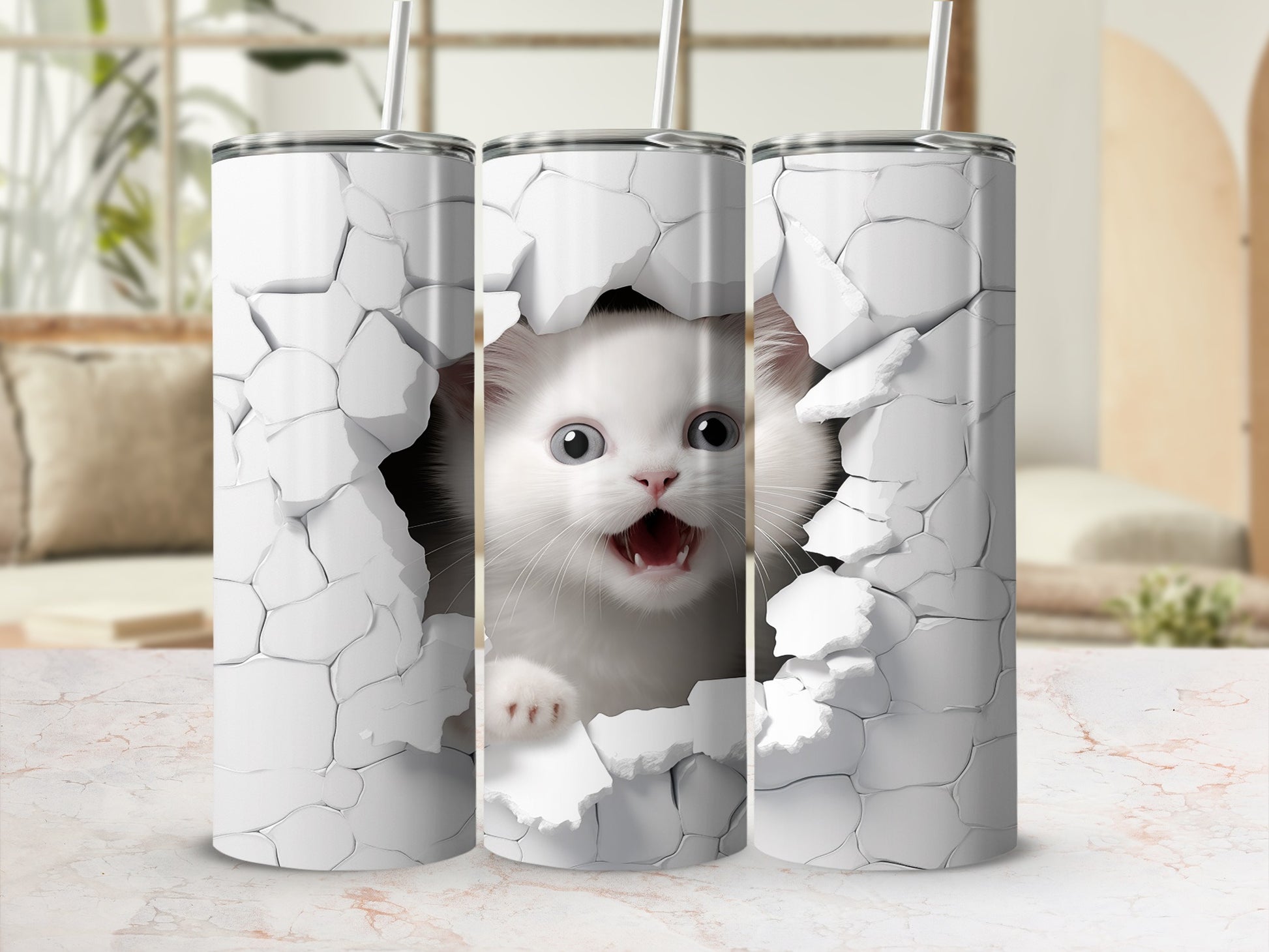 Cute Kitten Cracking Through Wall Design Tumbler Product