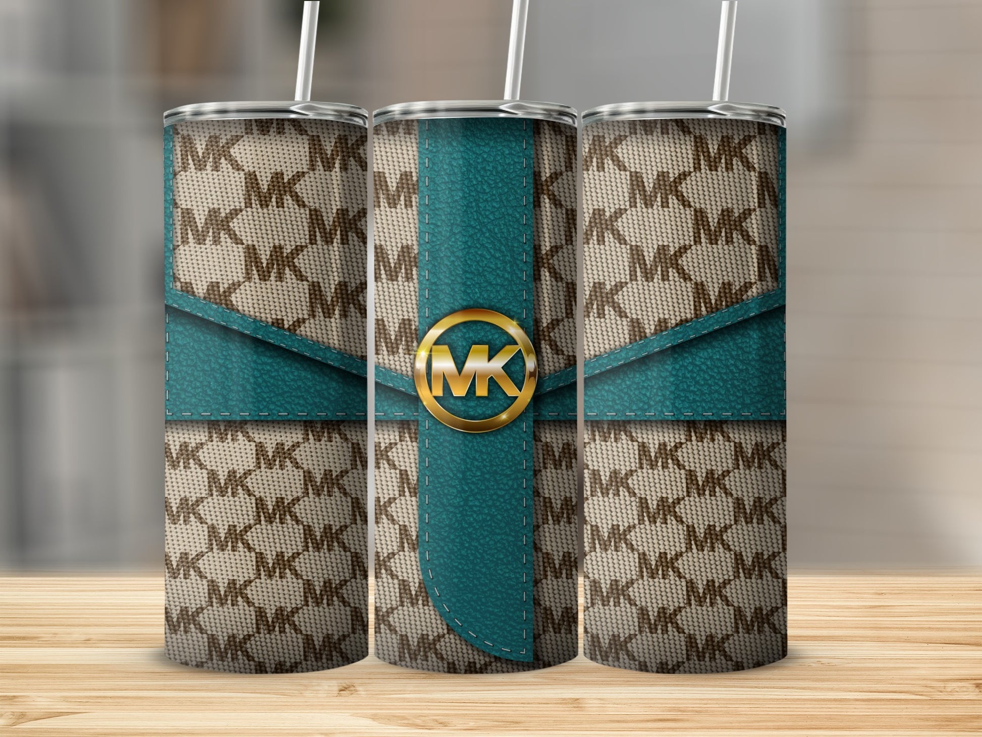 Stylish Patterned MK Design Insulated Tumbler with Straw