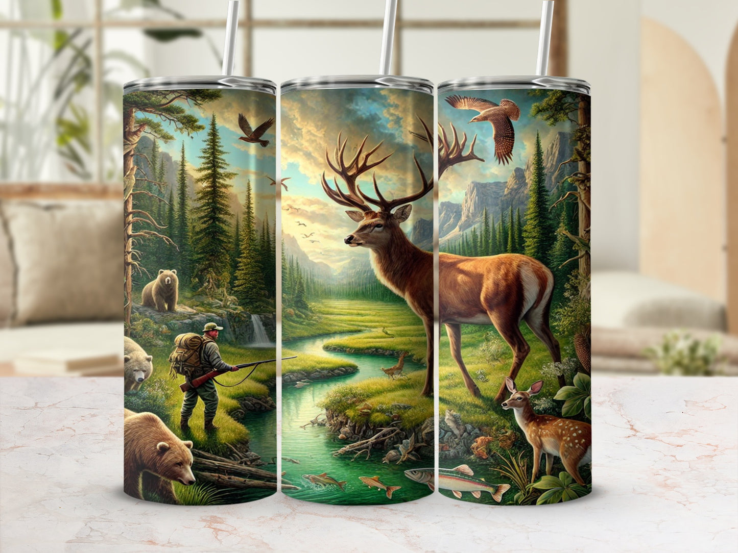Scenic Wilderness Design Hunting Deer and Bears Tumbler