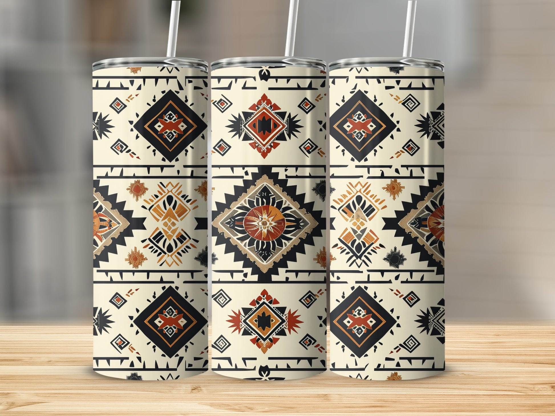 Boho Tribal Aztec Geometric Pattern Tumbler Cup