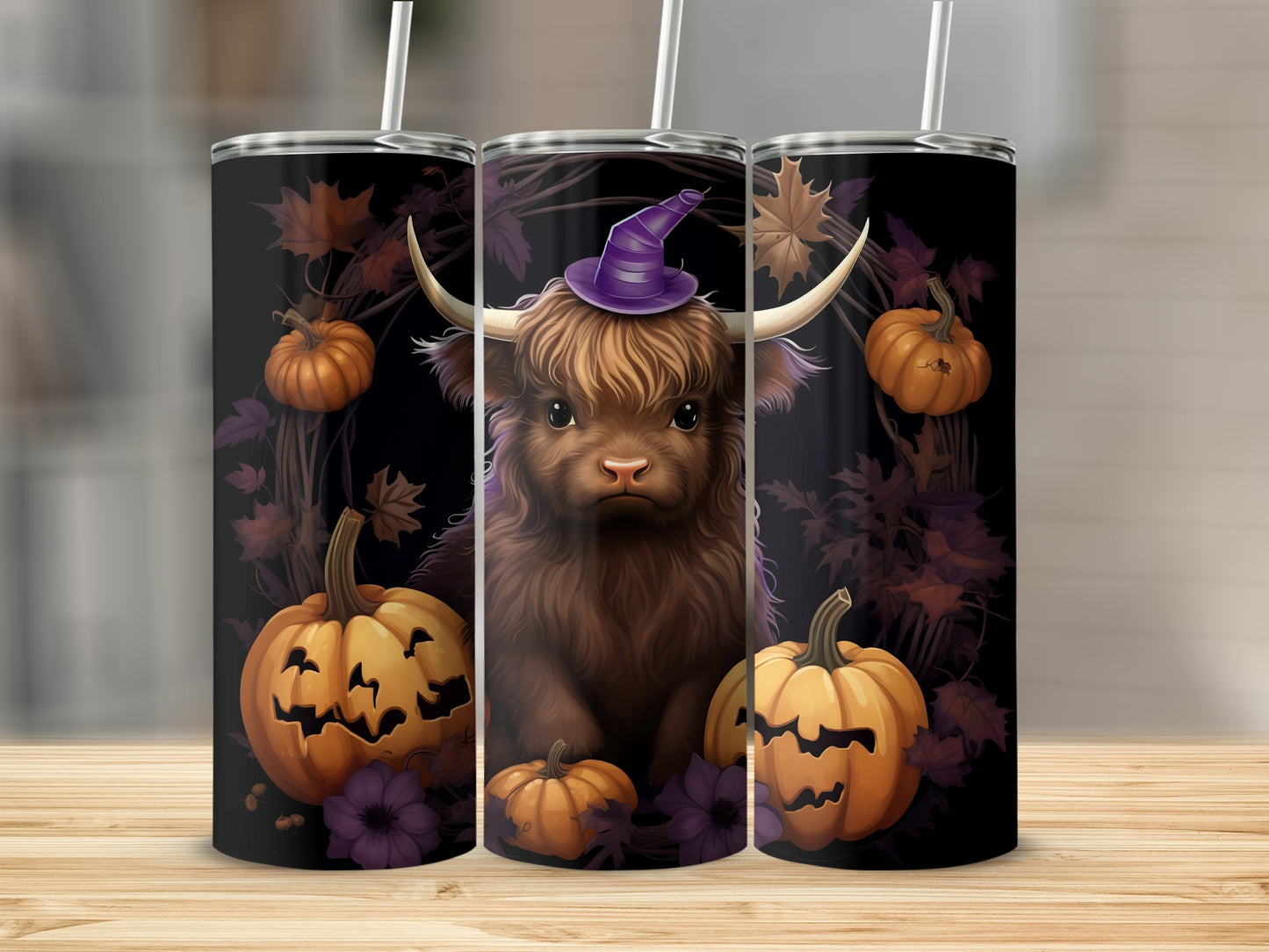 Highland Cow with Witch Hat Halloween Tumbler Product