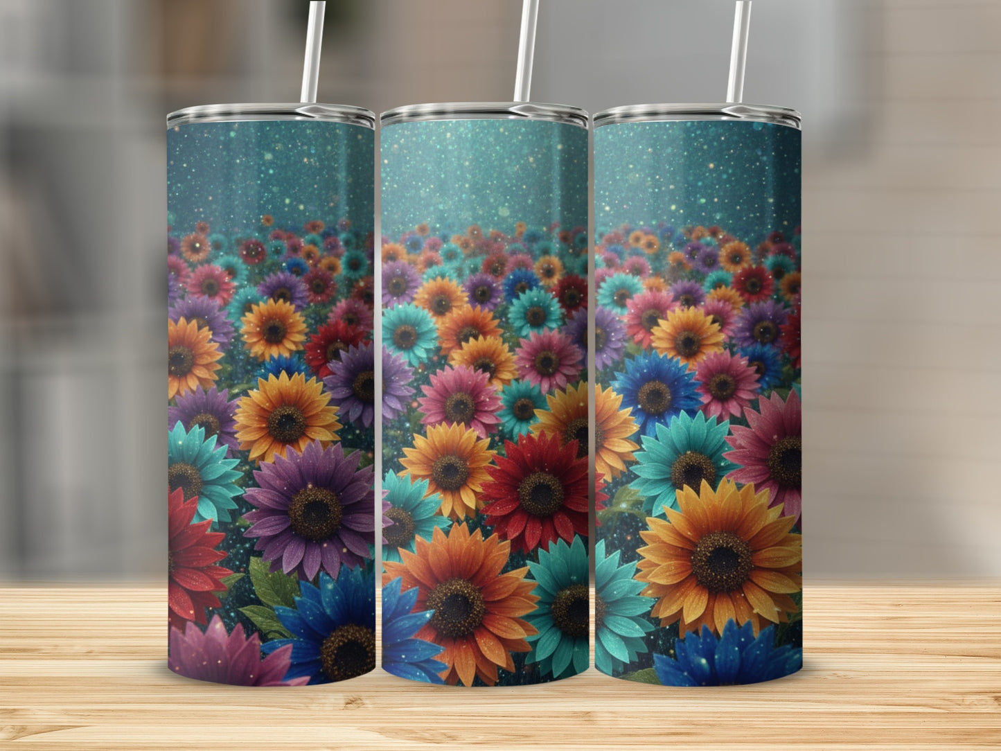 Colorful Floral Tumbler With Vibrant Blooming Flowers