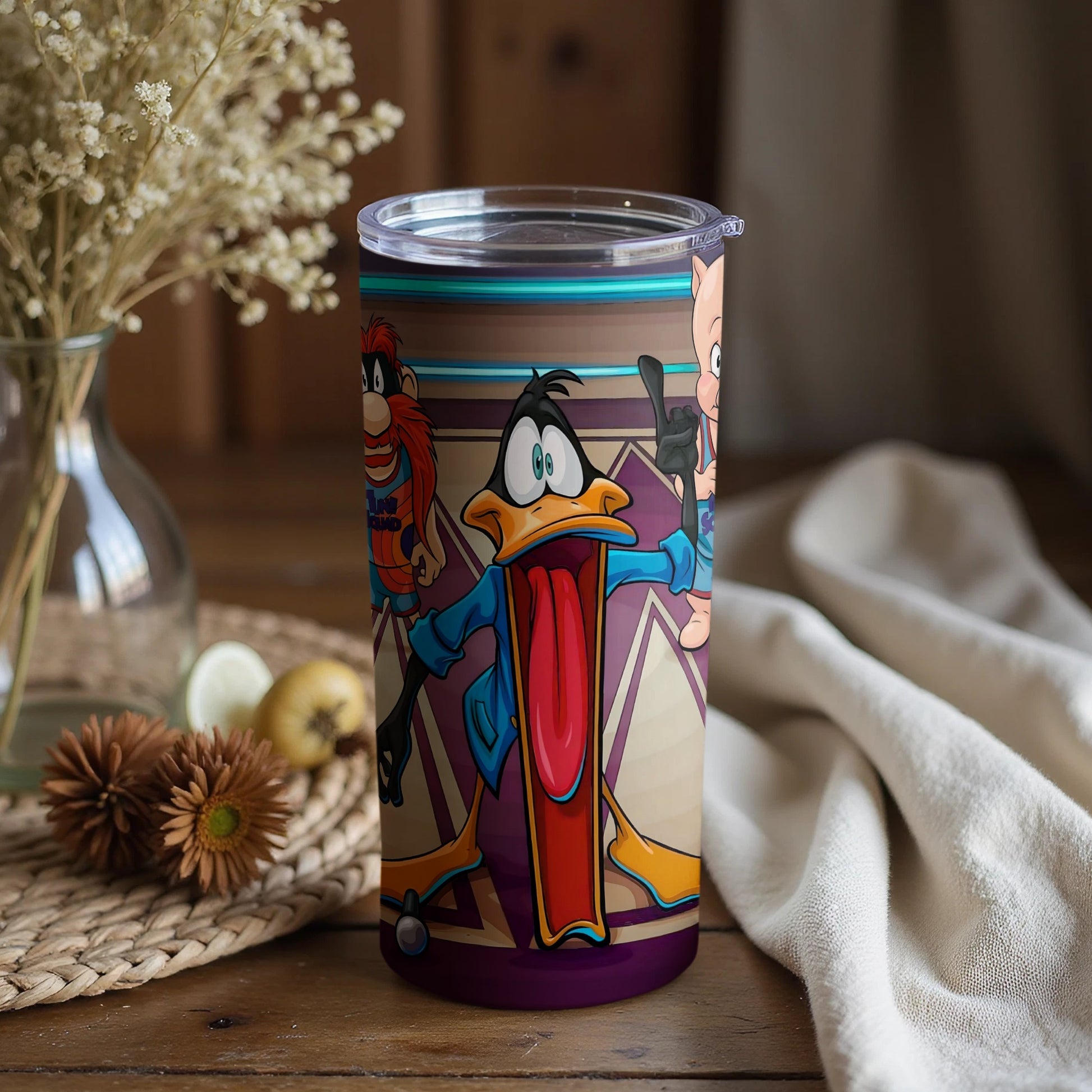 Retro Cartoon Character Tumbler with Lid for Drinks