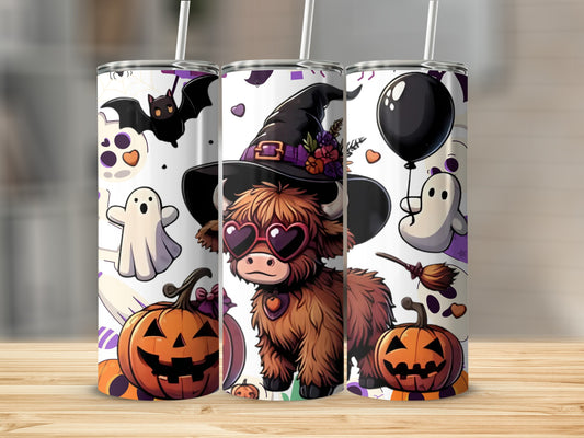 Cute Halloween Ghosts and Pumpkins Print Tumbler