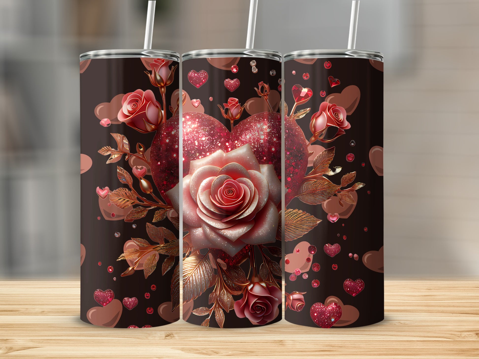 Sparkling Roses Heart Design Tumbler for Your Drinks