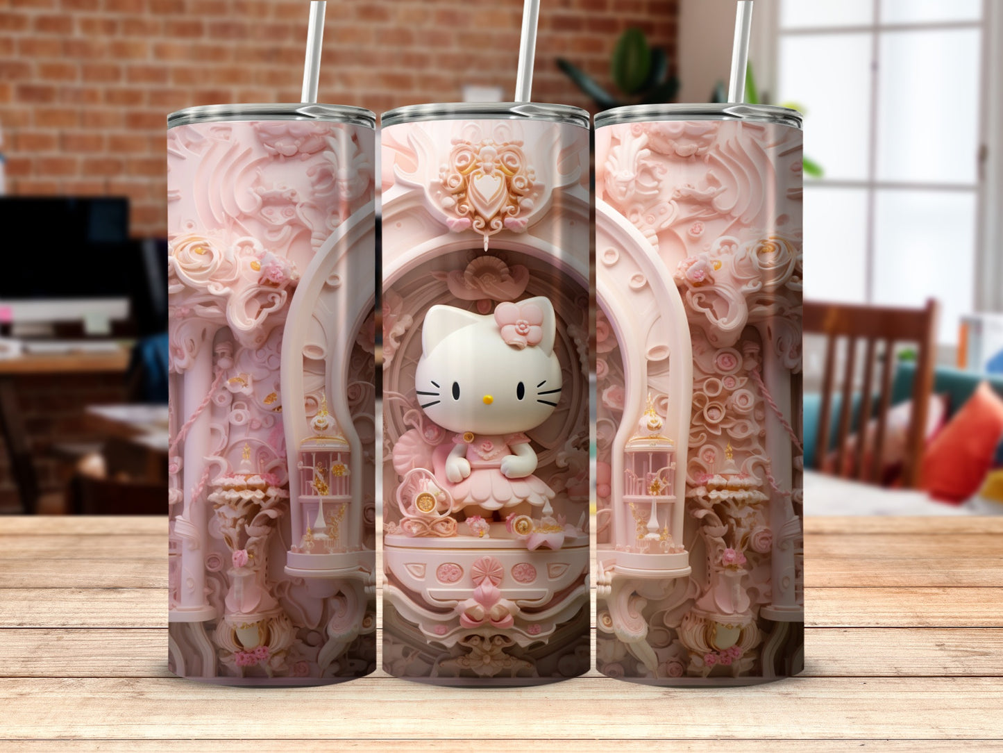 Elegant Pink Hello Kitty Themed Tumbler Set