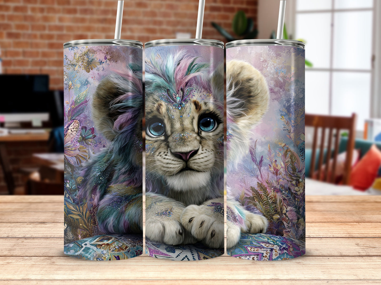 Adorable Fantasy Baby Lion Tumbler with Colorful Design