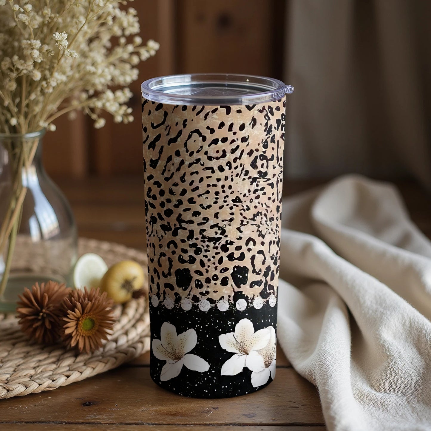 Leopard Print with Floral Accents Tumbler Product