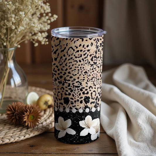 Leopard Print with Floral Accents Tumbler Product