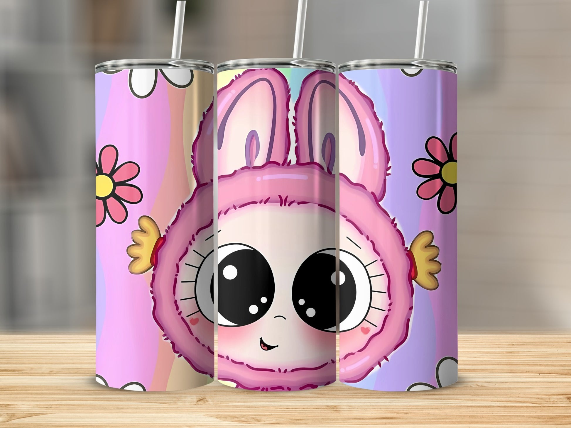 Adorable Bunny Face and Flowers Tumbler Cup