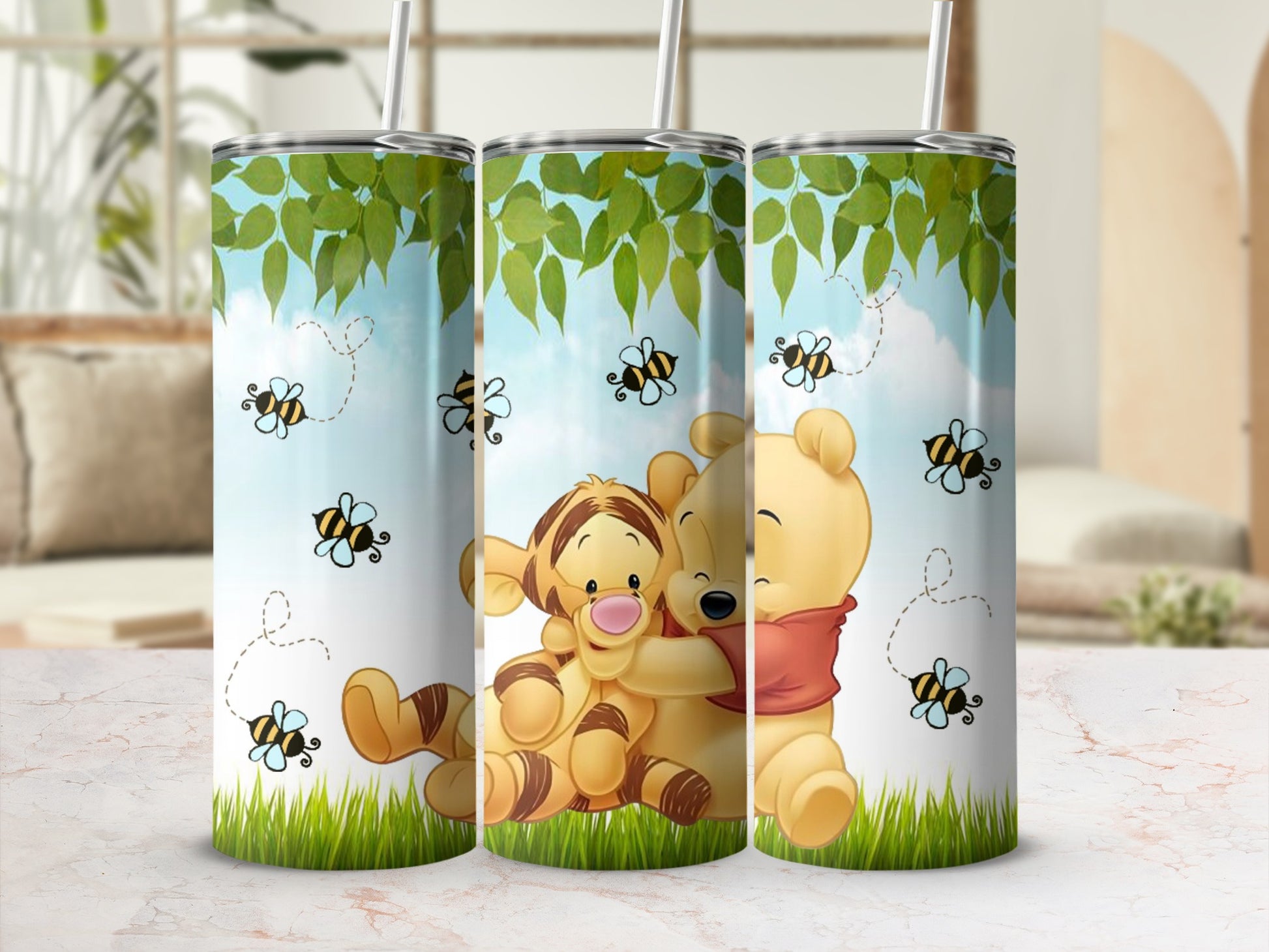 Cute Cartoon Bear and Tiger Design Tumbler Cup