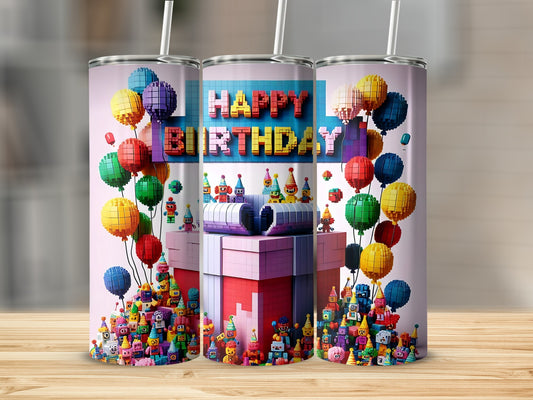 Colorful Happy Birthday Balloons and Gifts Design Tumbler