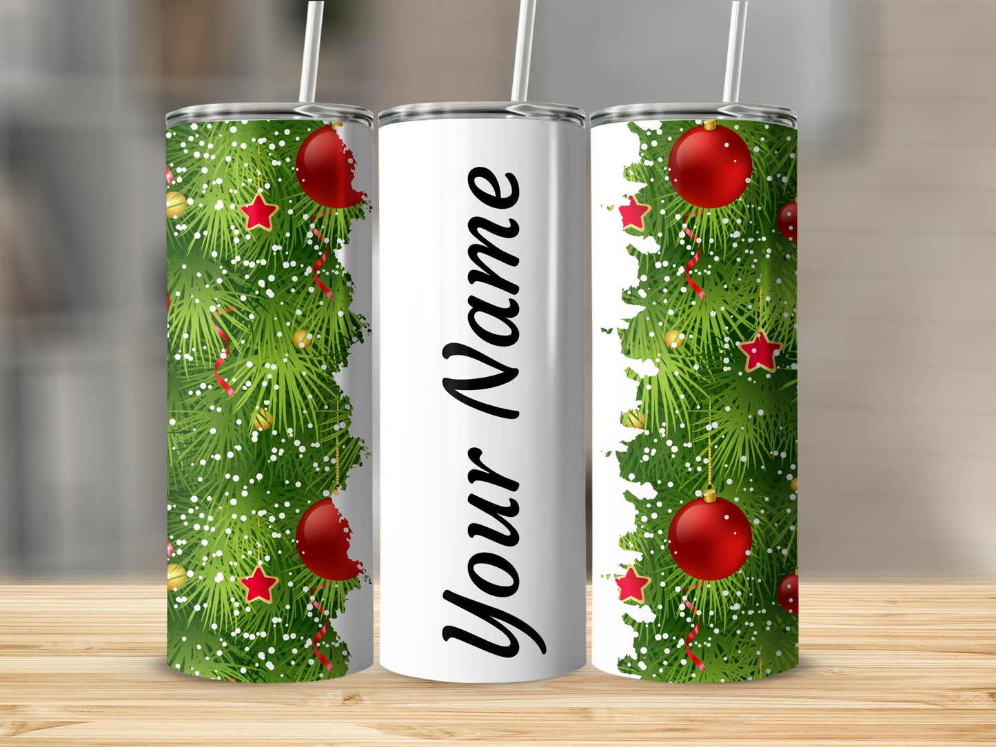 Festive Christmas Tree Personalized Tumbler Design