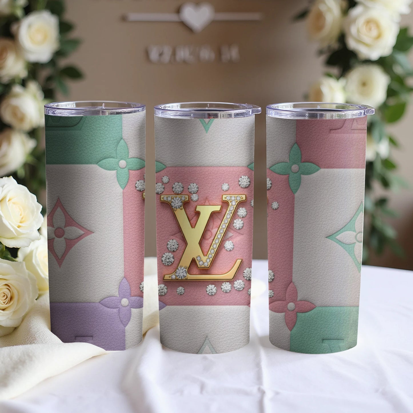 Elegant Pastel Floral Monogram Design Tumbler