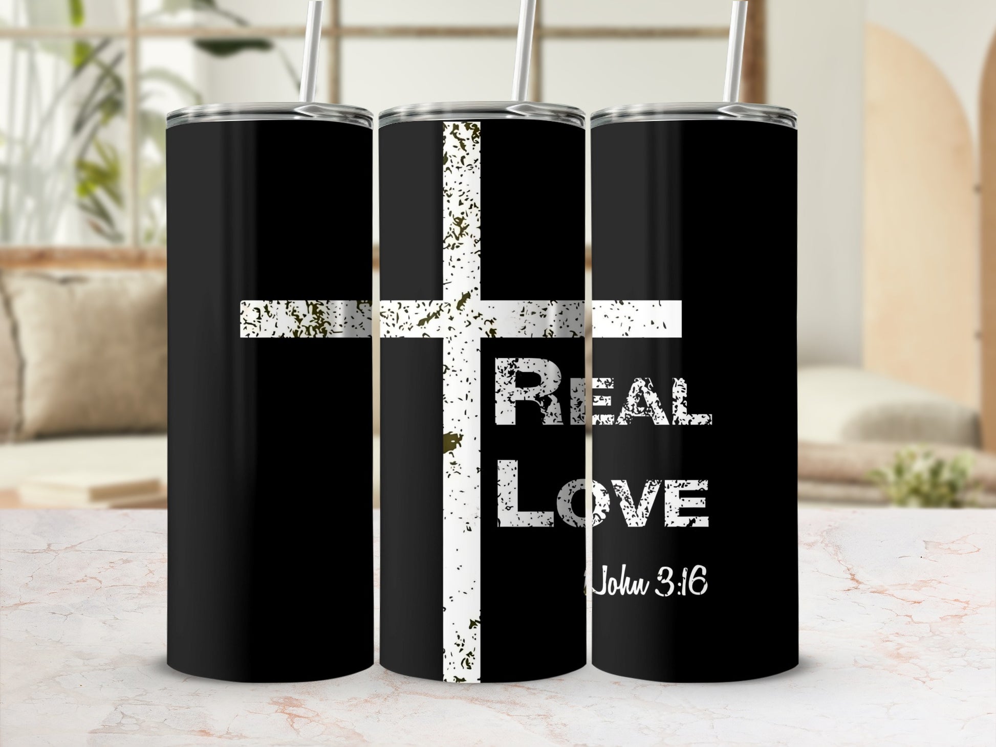 Real Love John 3:16 Black and White Tumbler