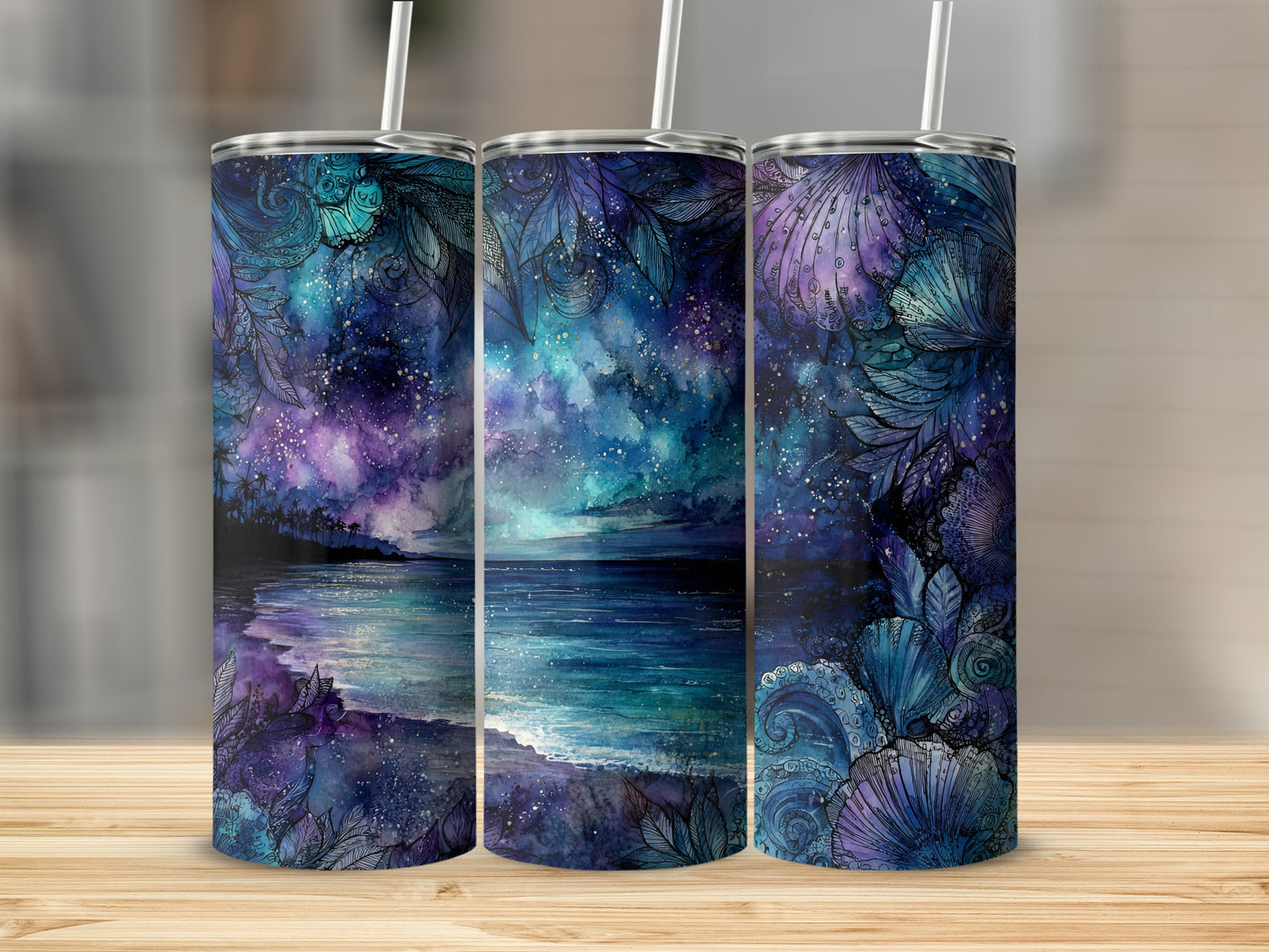 Vibrant Galaxy and Ocean Pattern Insulated Tumbler