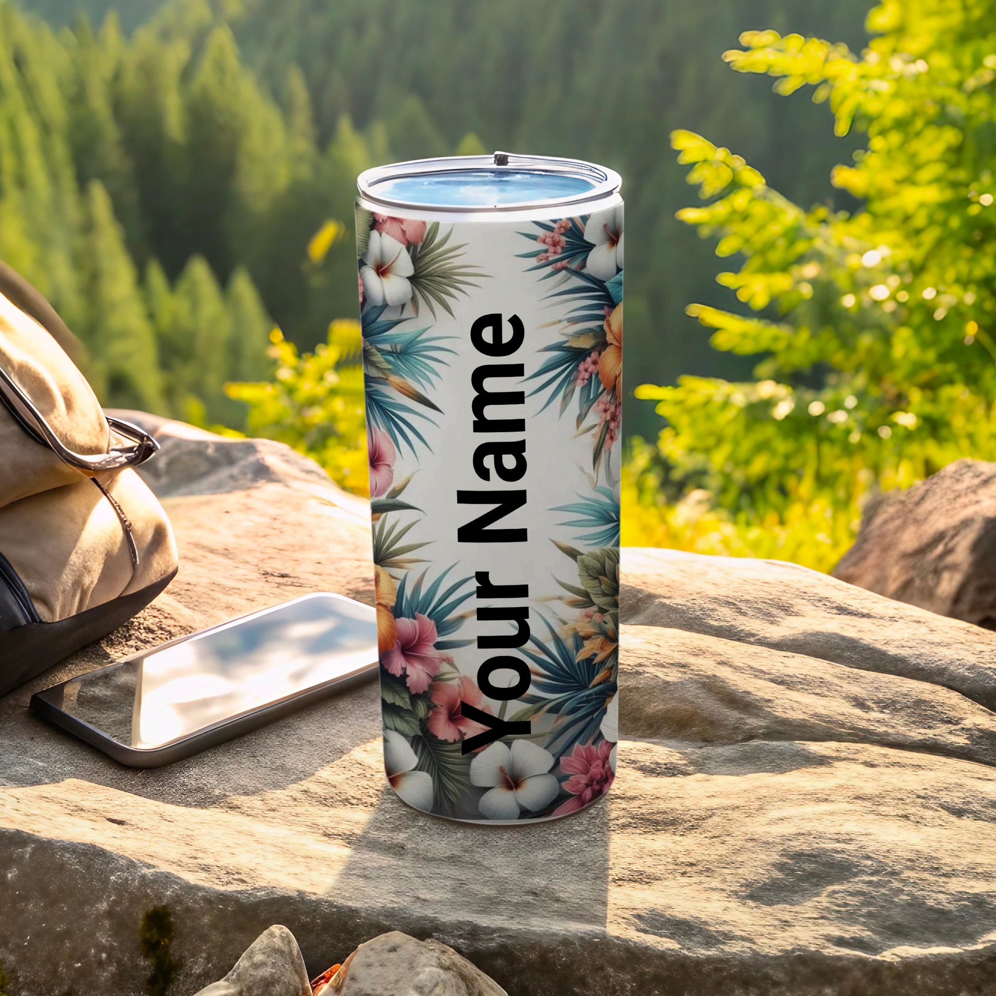 Floral Tropical Custom Name Insulated Tumbler