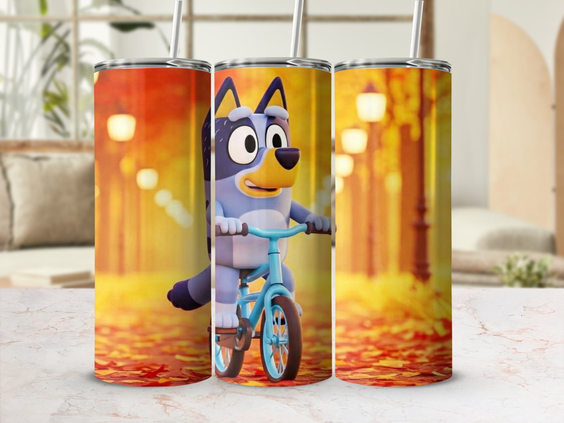Cartoon Dog Riding Bicycle Art Tumbler Cup product