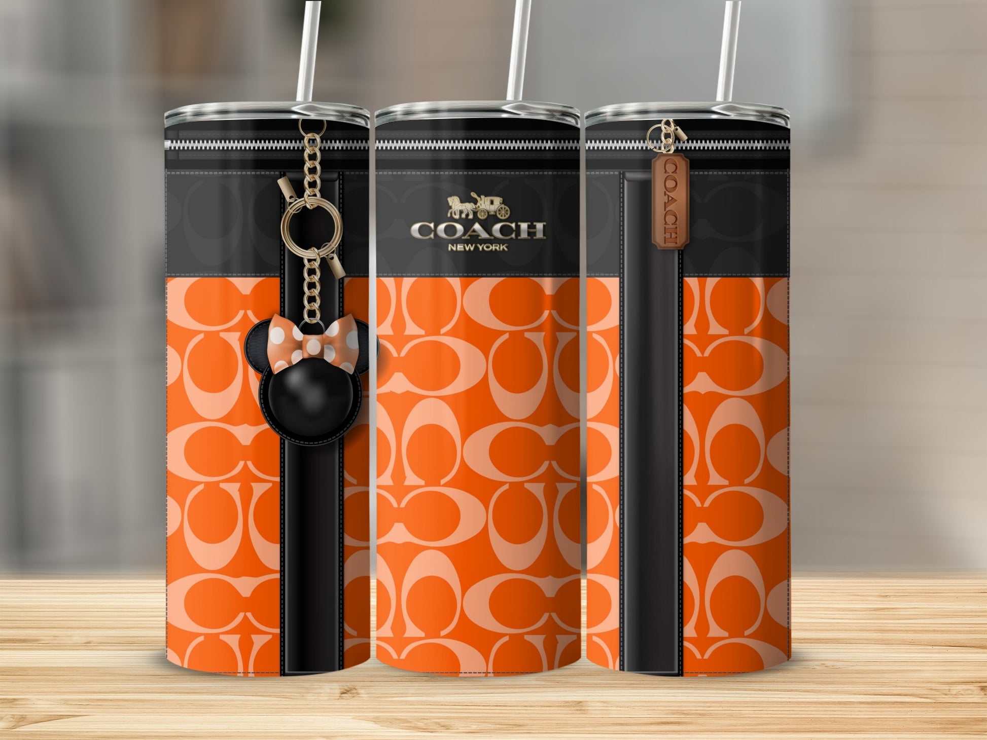 Orange and Black Coach New York Tumbler with Keychain