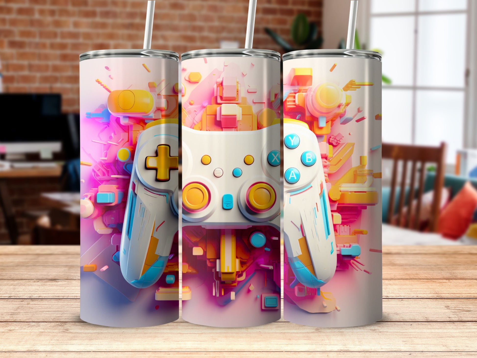 Colorful Abstract Gaming Controller Tumbler Product