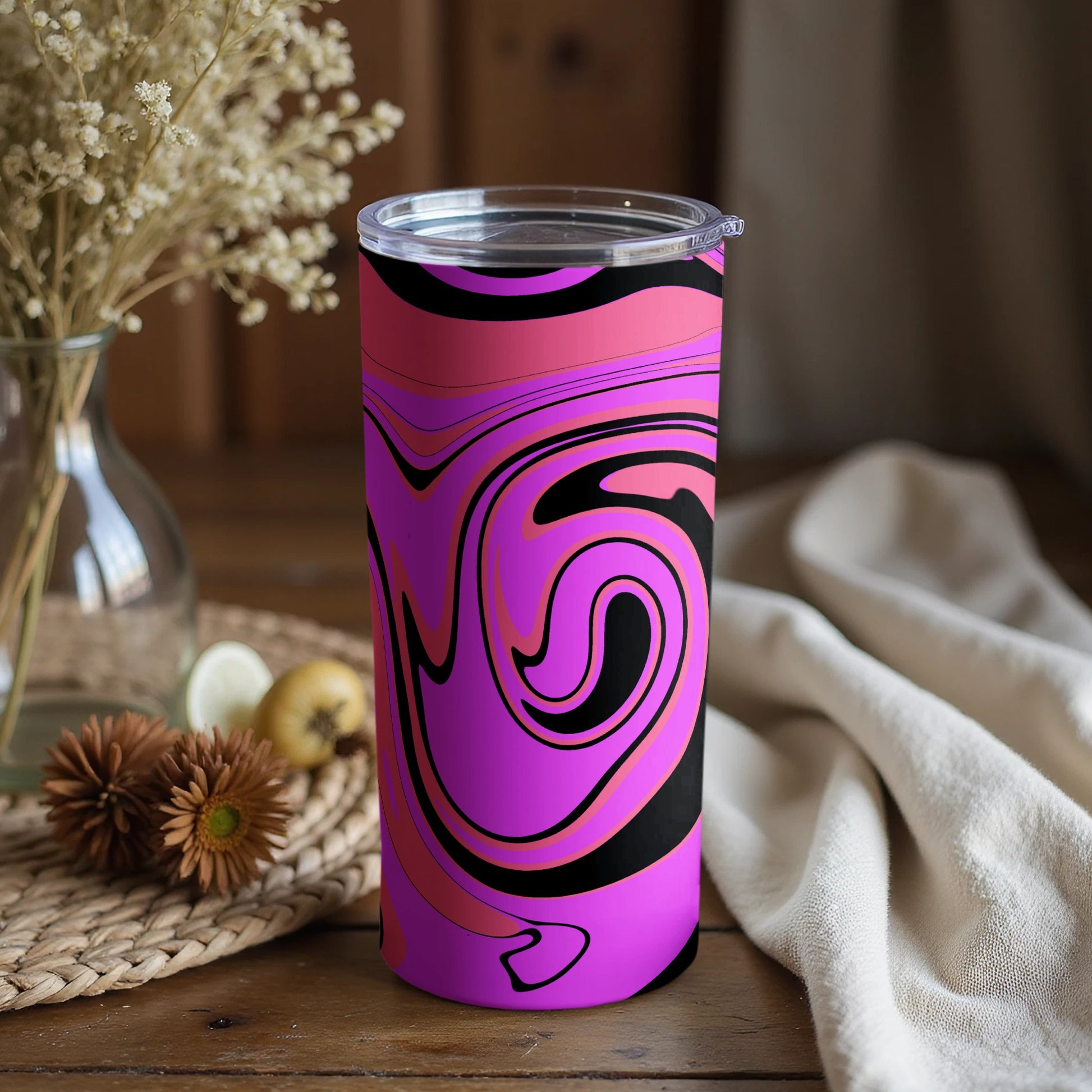 Pink and Black Abstract Swirl Large Tumbler Product