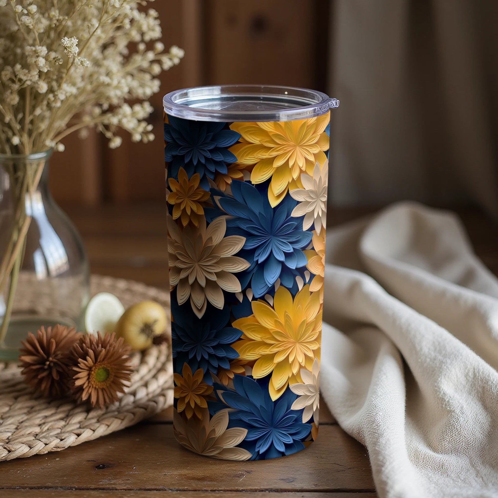 Vibrant Floral Print Travel Tumbler with Lid