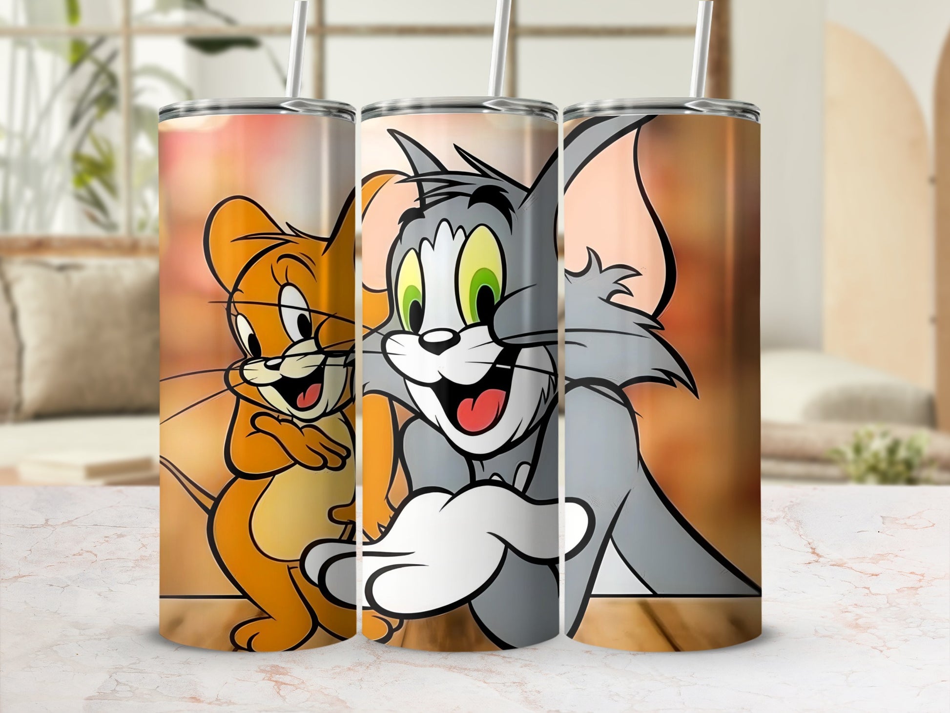Cartoon Cat and Mouse Printed Tumbler Mockup