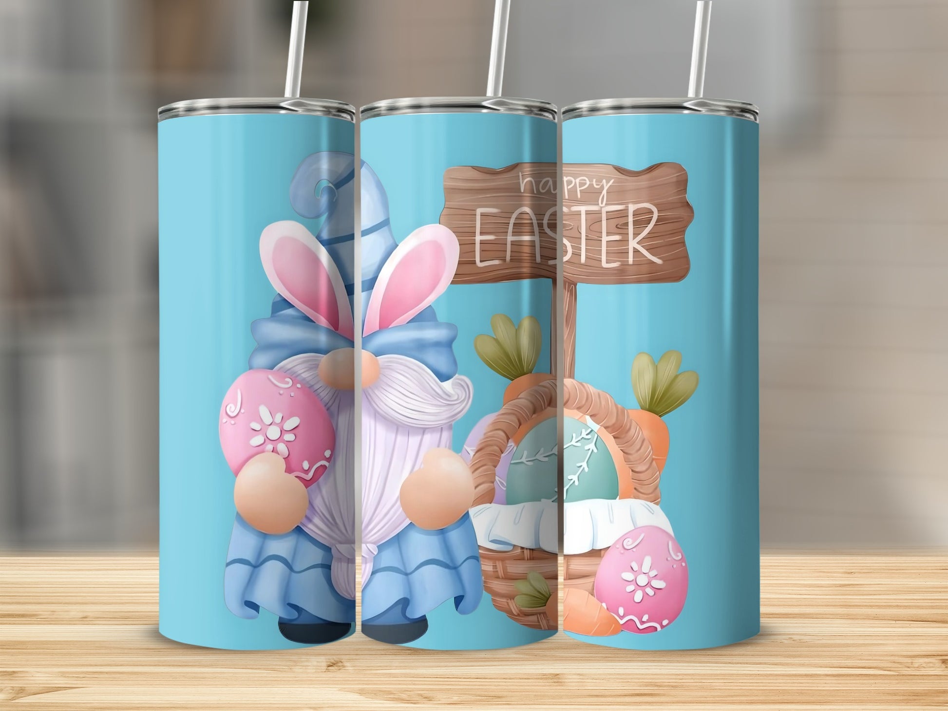 Happy Easter Bunny Gnome with Basket Tumbler