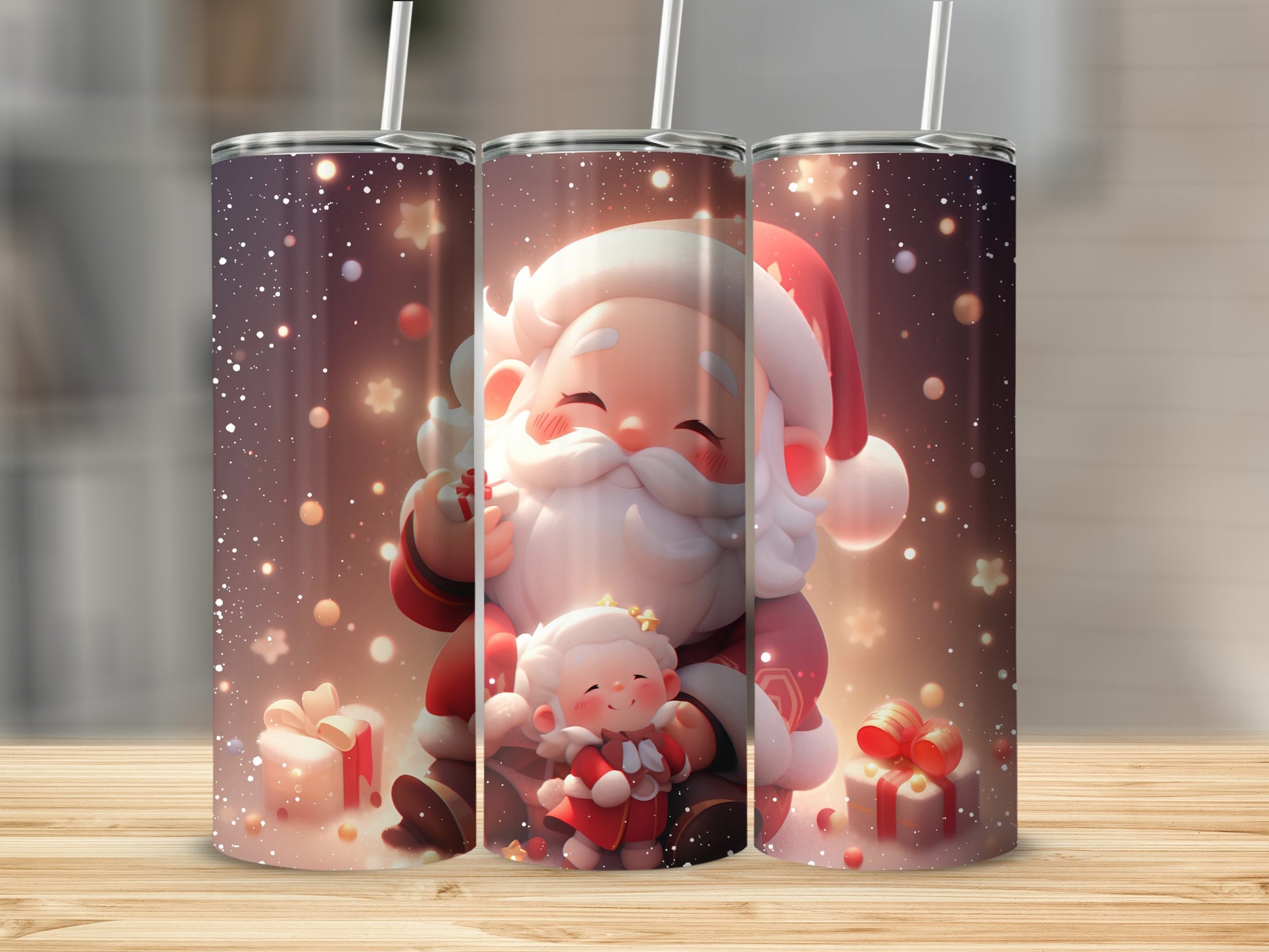 Cute Santa Claus with Baby Christmas Present Tumbler