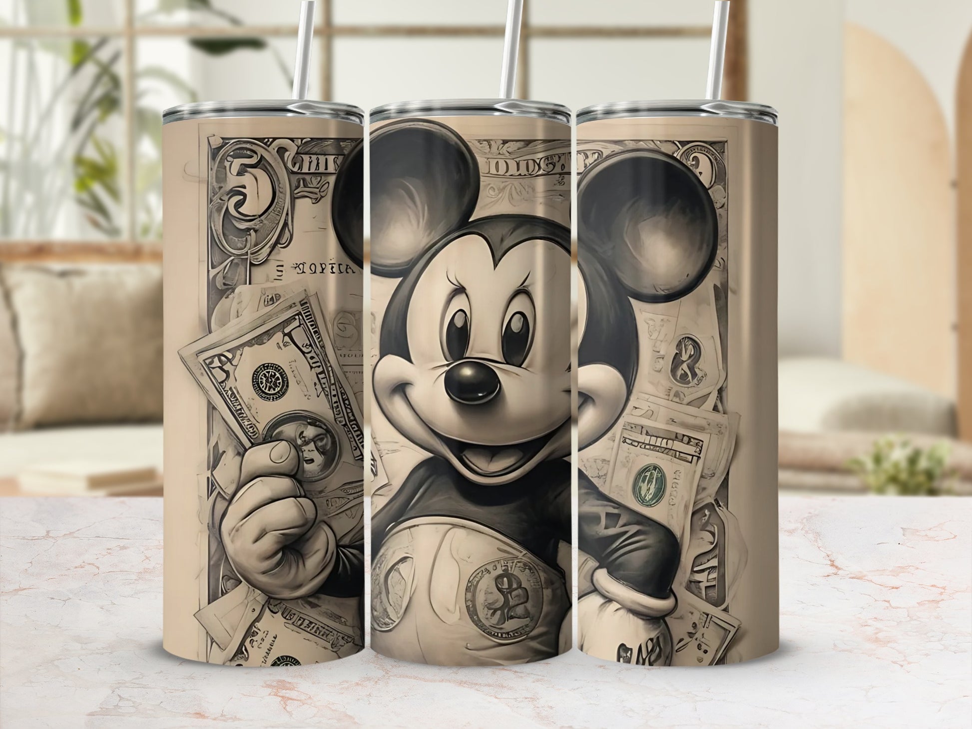 Vintage Mickey Mouse and Dollar Bill Tumbler Product