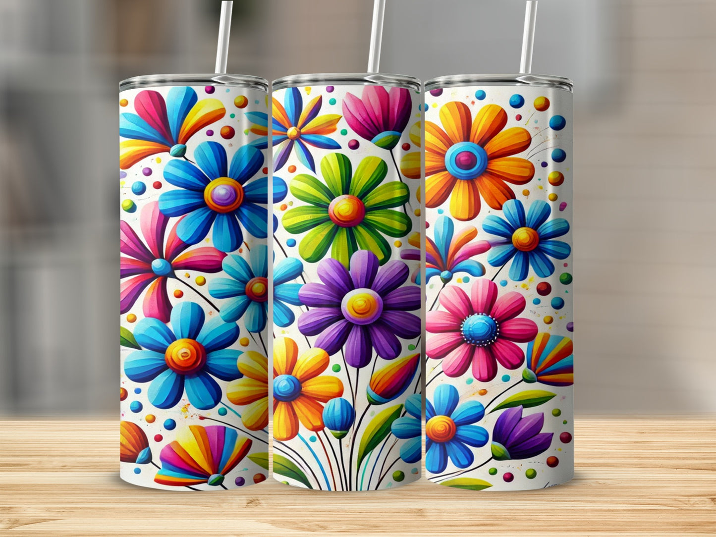 Colorful Floral Design Insulated Tumbler Product