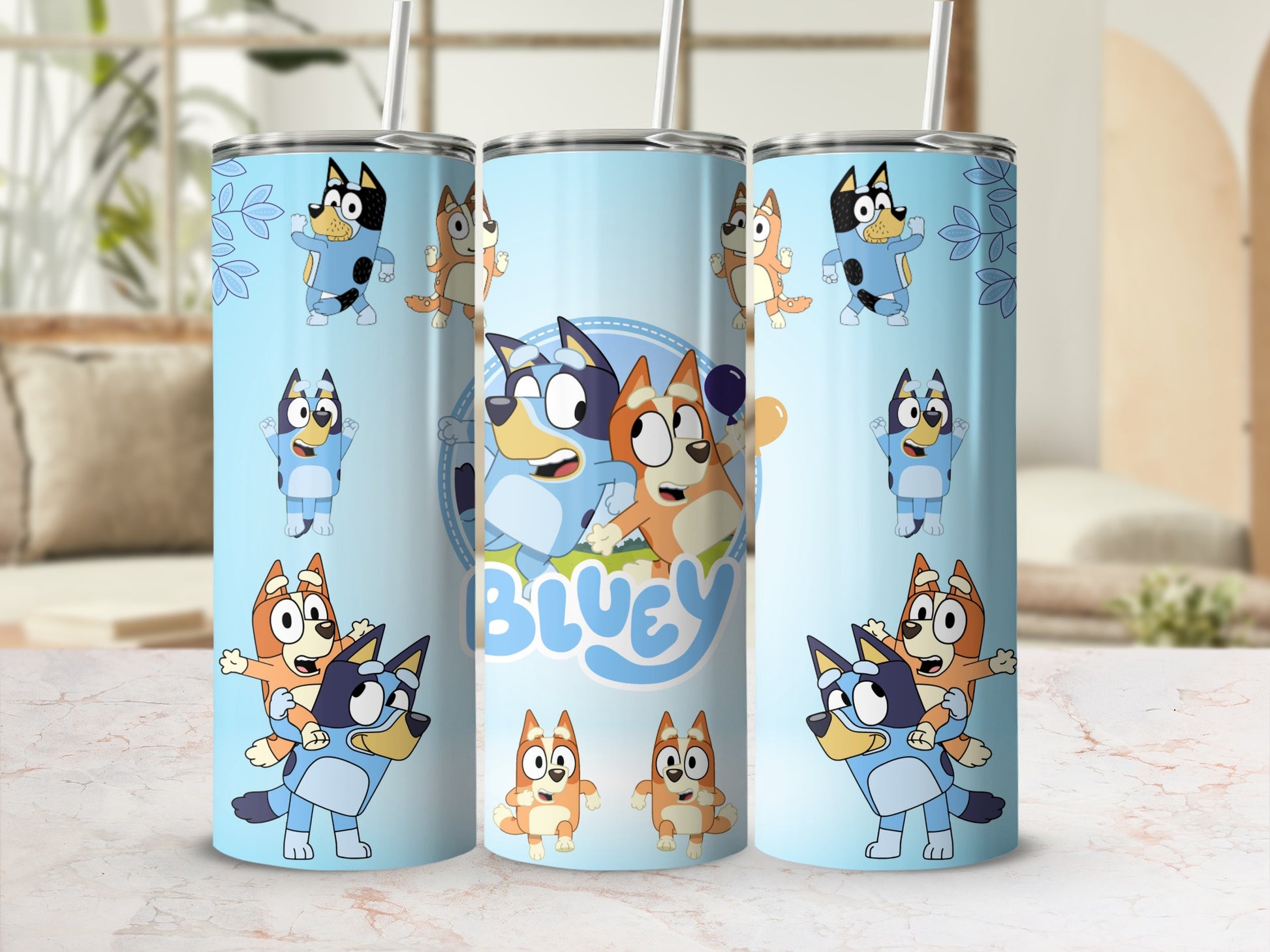Bluey Themed Stainless Steel Tumbler with Straw